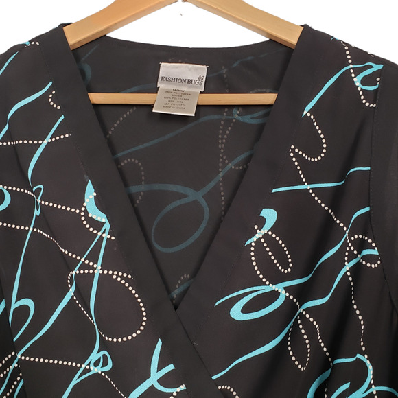 Fashion Bug Top Womens 18/20W Black Y2k Sleeveless Sheer Faux Wrap Bow Flowy - Picture 12 of 16